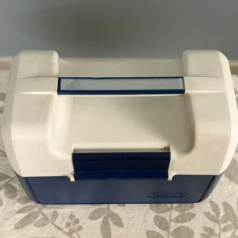 Vintage Coleman Insulated Lunch Box Cooler Blue White Model 903 USA
